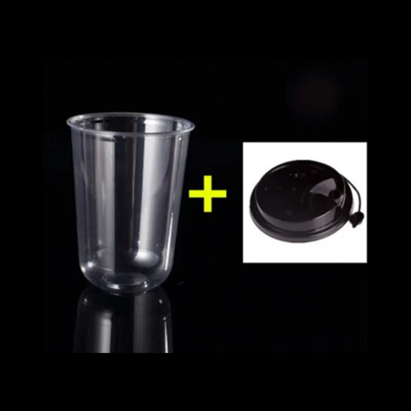 50pcs Disposable 90 caliber U-shaped fat style milk tea cup yogurt juice pet high transparent thick plastic cups with lid
