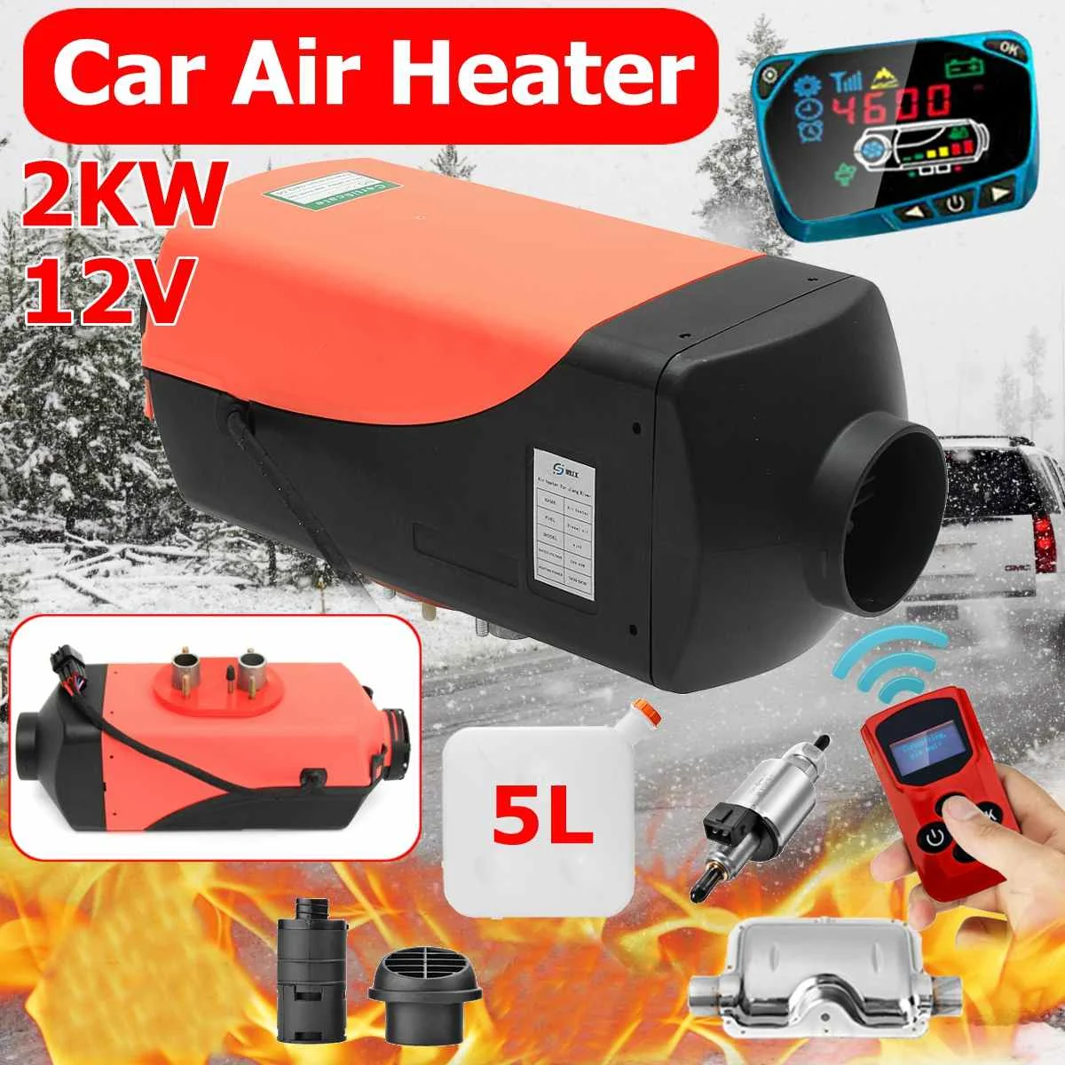 

Car Heater 2KW 12V Air Diesels Heater Parking Heater With Remote Control LCD Monitor For RV, Motorhome Trailer, Trucks, Boats