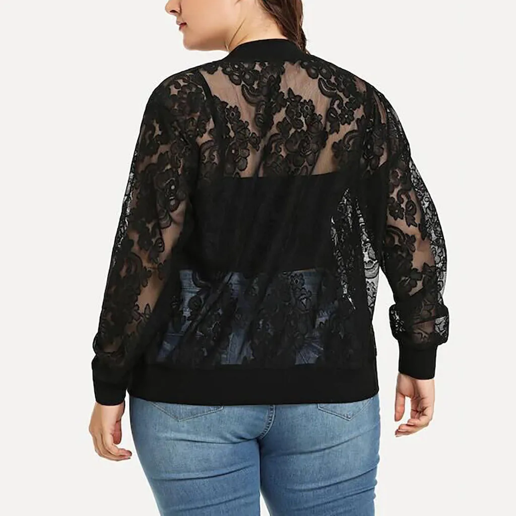 Lce Sleeve Jckets Womens Solid Plus Size Lce Loose Shwl Crdign Top Cover Up Long Sleeve Blouse Bluss Mujer De_voghion.com