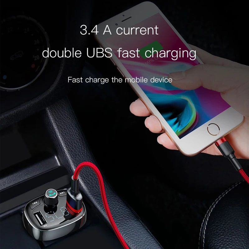 Baseus 3.4A Dual USB Автомобильное зарядное устройство Bluetooth Handsfree автомобильное зарядное устройство для телефона fm-передатчик модулятор fm-передатчик MP3 автомобильное зарядное устройство