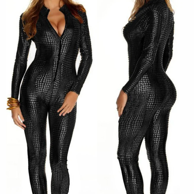 2XL Wetlook боди из змеиной кожи искусственная кожа на молнии комбинезон ПВХ