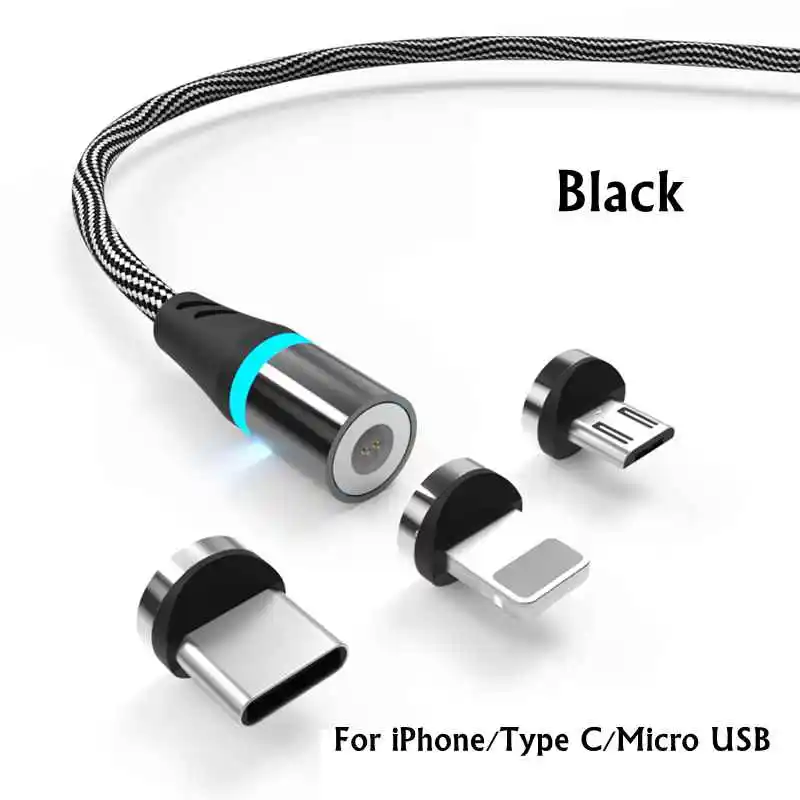 Black 3 in 1 Sindvor Магнитный кабель Micro usb type C для iPhone кабель освещения 1 м 3A провод для быстрого заряда type-C Магнитный кабель для зарядки телефона - Тип штекера: Black 3 in 1