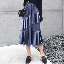 Бархатная юбка Женская осень и зима новая имперская Талия лист лотоса нерегулярная юбка рыбий хвост юбка до середины икры