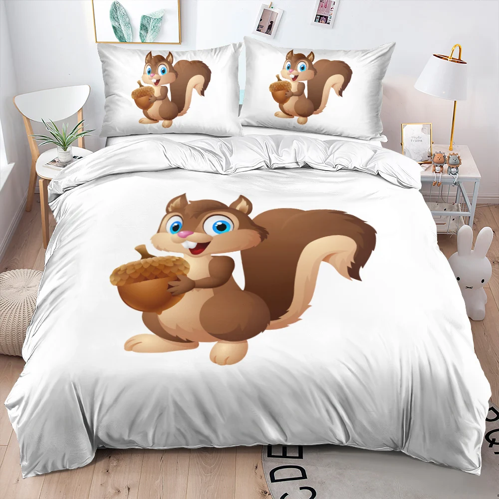 Duvet Cover Set Animal 3d Cartoon Squirrel King Queen Double Quilt