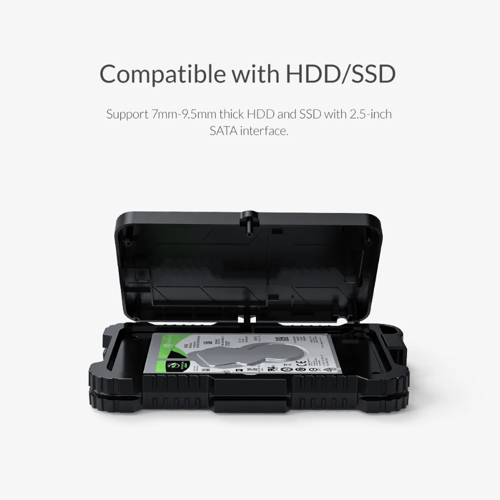 ORICO 2,5 дюймов USB3.0 HDD чехол для наружного водонепроницаемого ударопрочного пылезащитный тройной защиты с крюком жесткий диск коробка для HDD SSD