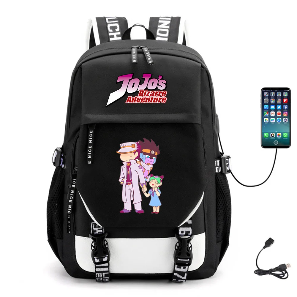 Anime JoJo's Bizarre Adventure USB Backpack Fabric Travel Schoolbag Canvas Teenger Packsack