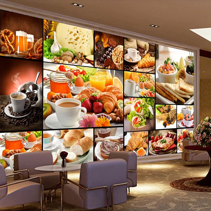 

Drop Shipping Custom Mural Wallpaper European Style Baking Milk Tea Dessert Shop Cafe Backdrop Decor Poster Photo For Walls 3D