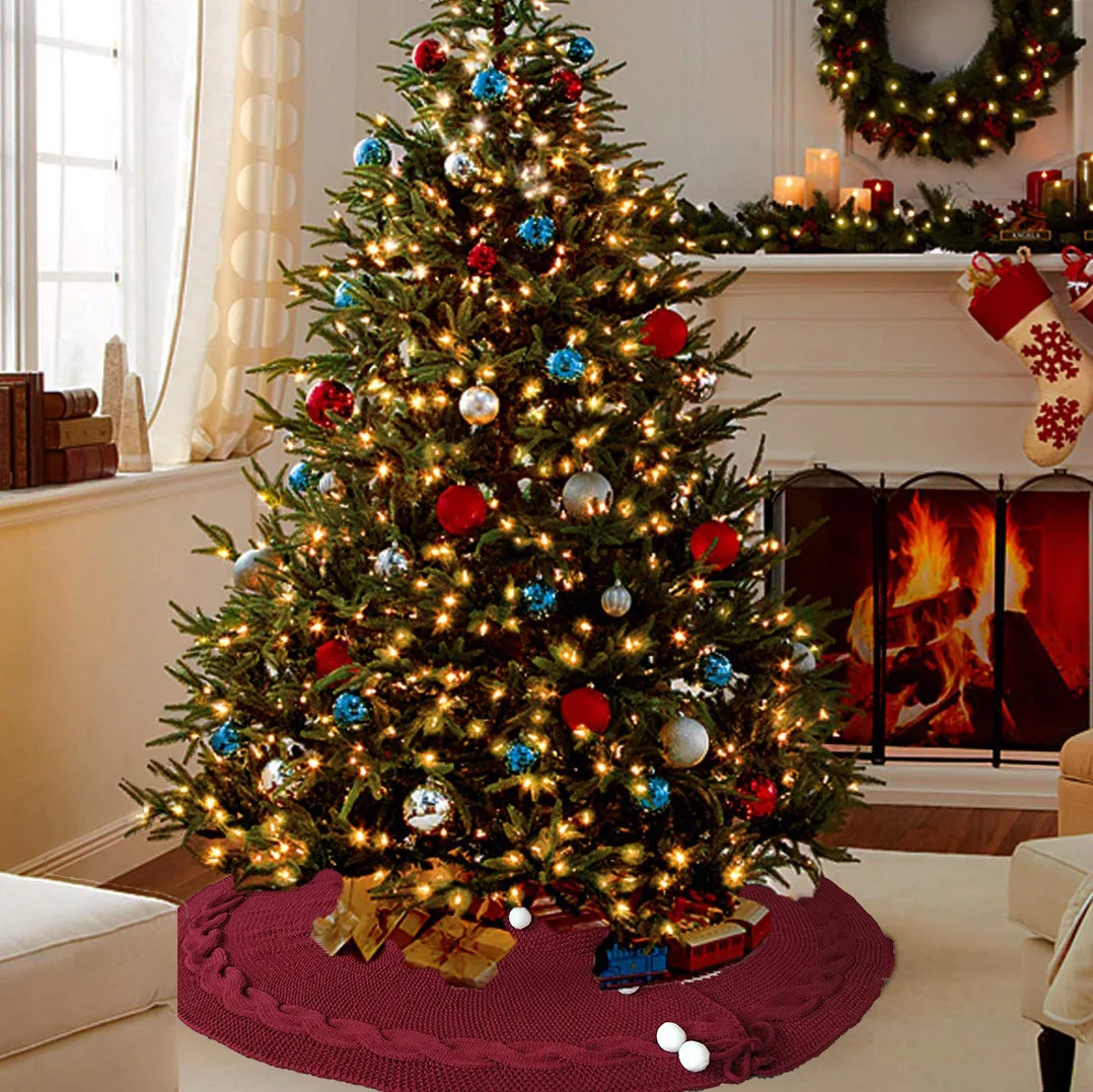 122 см Рождественская елка юбка плюшевая вышивка сцена Рождественский коврик Декор шерстяной войлок
