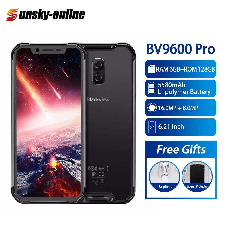 Blackview BV9600 Pro смартфон 6,21 ''6 GB+ 128GB Helio P60 Dual 4G IP68 Водонепроницаемый 5580mAh Мобильный телефон NFC Беспроводная зарядка