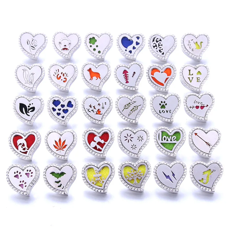 

Boom Life Aromatherapy Heart Snap Buttons Perfume Locket Magnetic Stainless Steel Essential Oil Diffuser Snap Jewelry