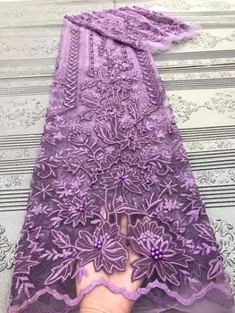 

purple lace fabric 3D flower 2020 African beaded french net lace fabric high quality sequins Nigerian tulle mesh lace Dubai