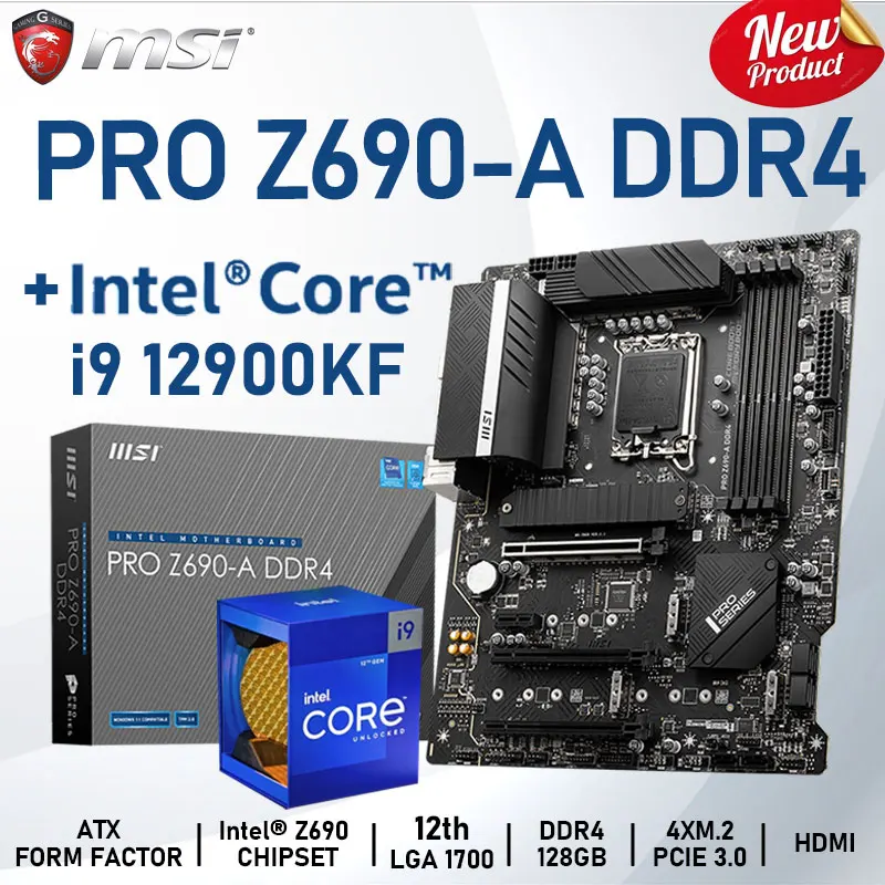 

Intel Core i9 12900KF With MSI PRO Z690-A DDR4 Motherboard Set LGA 1700 12th Gen 128GB M.2 Chia Placa-mãe Combo Desktop ATX New