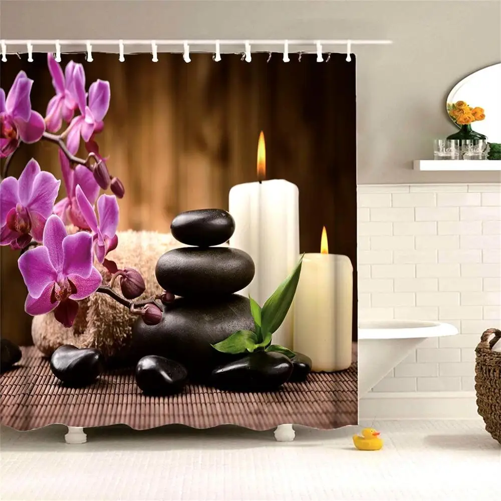Декоративная занавеска для душа Dafield Spa с принтом орхидеи и камней аксессуары