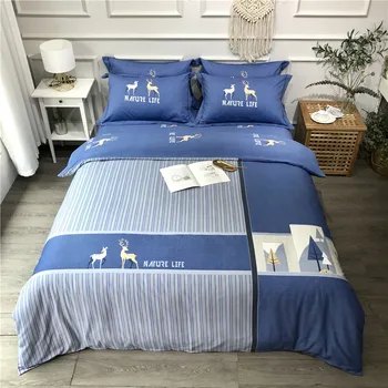

2020 New Checker Design Cotton Sanding Fabric Bedding Set Quilt Cover Queen Size King Size Duvet Cover Set