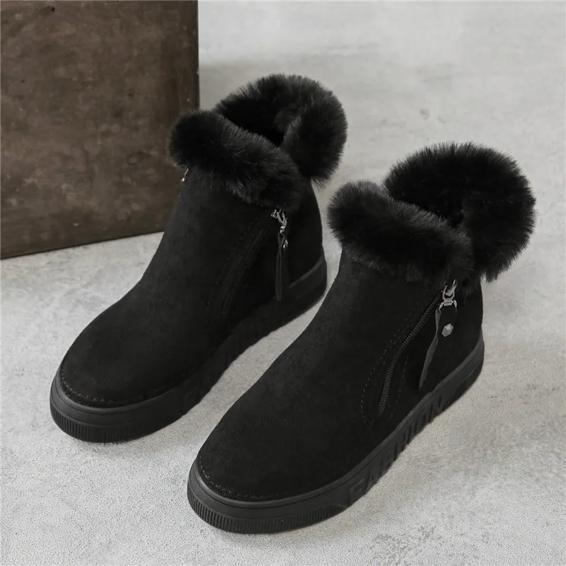 ERNESTNM/замшевые ботинки из коровьей кожи; botas mujer invierno; зимние ботинки, увеличивающие рост; ботинки на высоком каблуке; женские ботинки без застежки - Color: Black