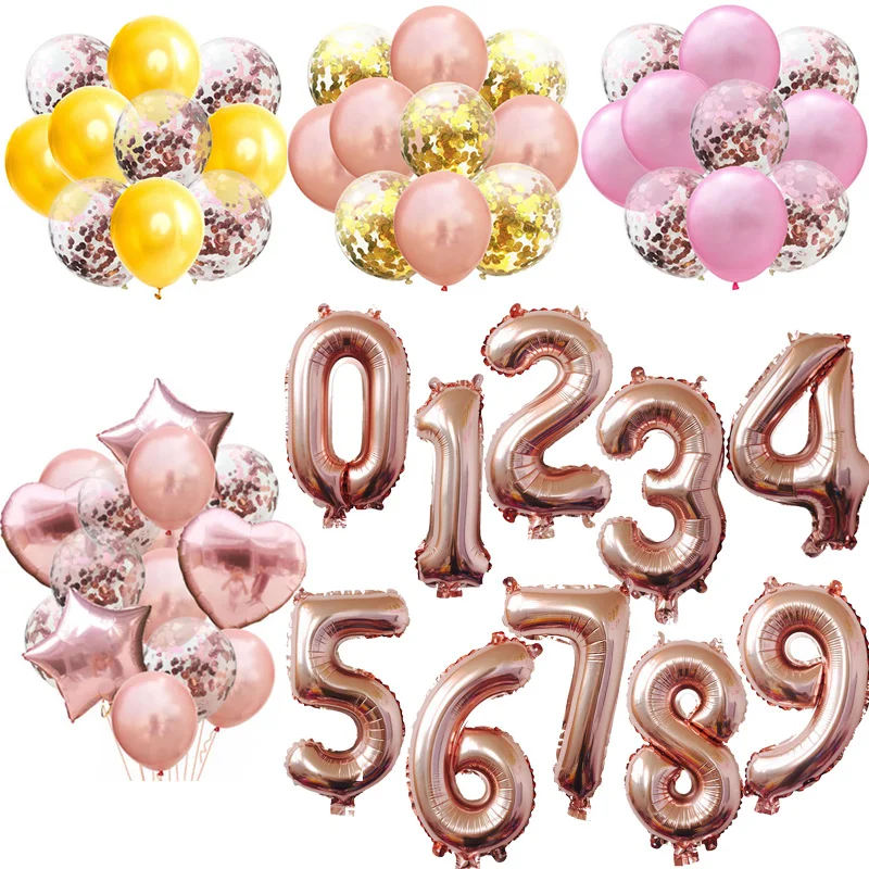 Огромный 40 дюймов rosegold воздушные шары из фольги в виде цифр Латекс День Рождения