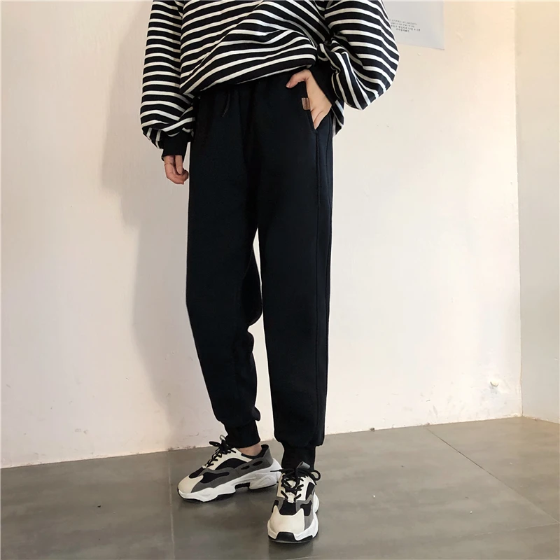 Fdfklak женские осенне-зимние брюки ins tide wild long sweat pants Плюс бархатные толстые шаровары с высокой талией женские штаны для бега
