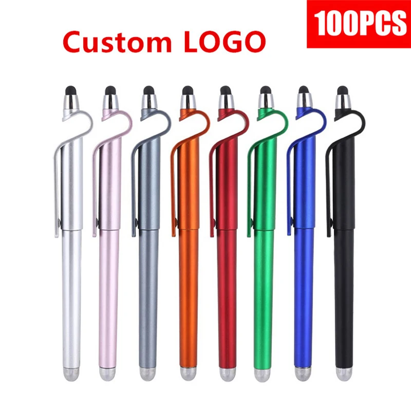 

100pcs Custom Logo Multi-function Capacitive Screen Stylus Touch Pen Mobile Phone Holder Stand for iPad iPhone 5 6S 7 Samsung