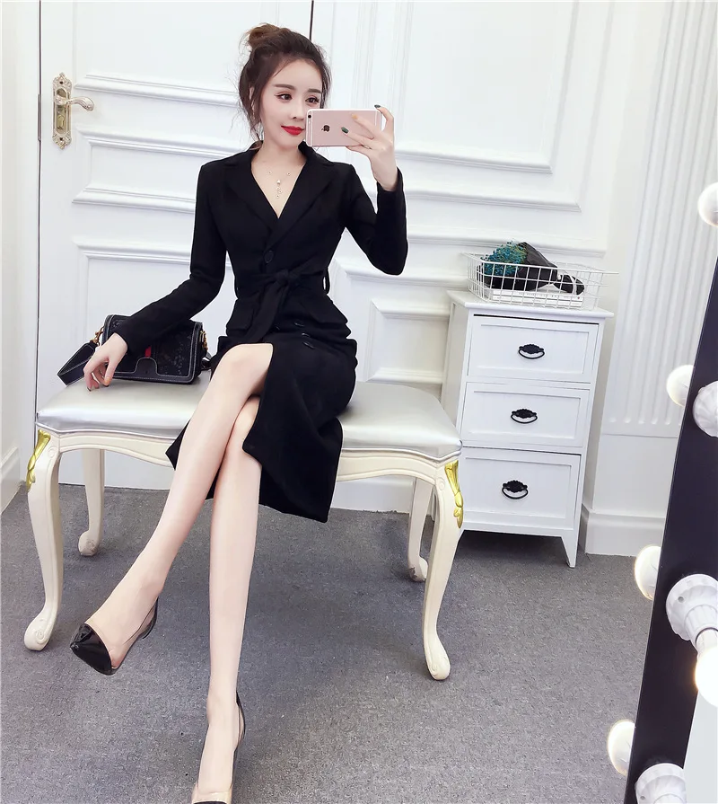 Стиль, замша, шнуровка, костюм воротник действительно карман-Slim Fit для похудения Двубортное пальто-Стиль