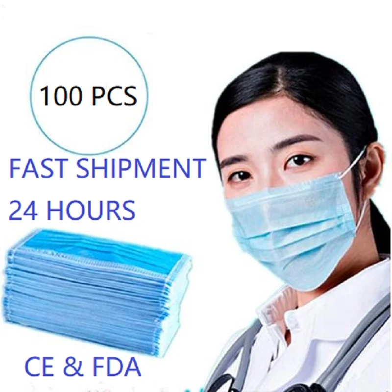 

100PCS 3 Laye Mask dust protection Masks Disposable Face Masks Elastic Ear Loop Disposable Dust Filter Safety Masks Anti-Dust