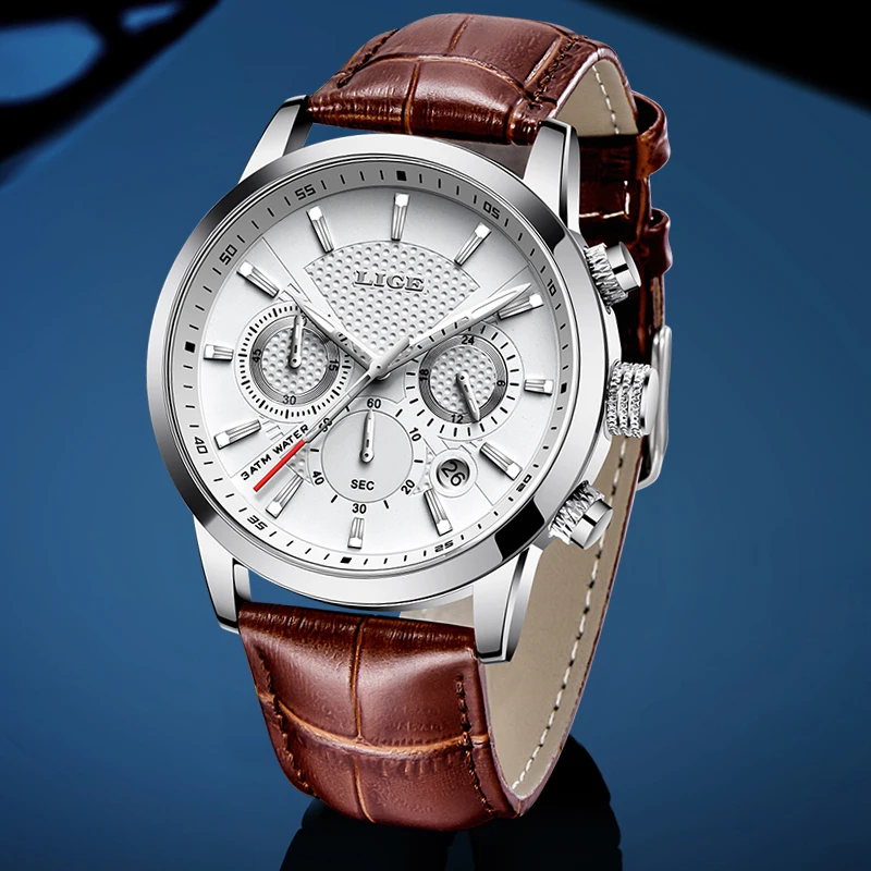 LIGE 2021 Watch Men Fashion Sports Quartz Clocks Mens Watches Top Brand Leather Military Waterproof Date Watch Relogio Masculino 2