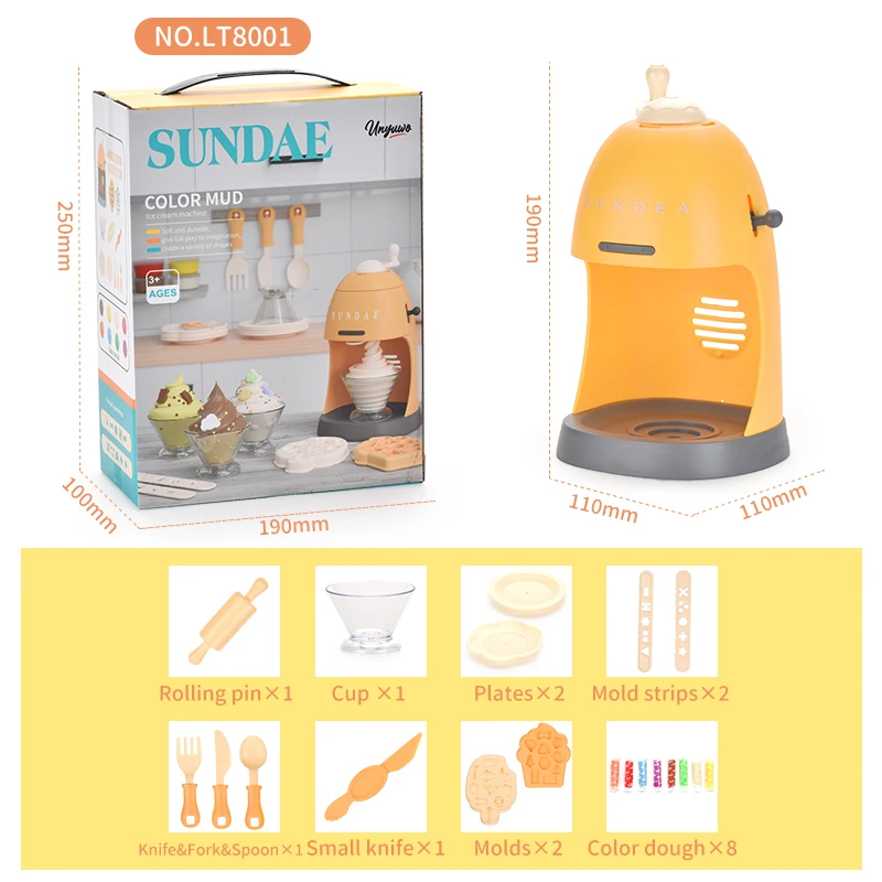 Puxida Manual Color Mud Gel Plasticine 4 Shape Ice Cream Machine High Imitation Mold Tool  For 3+ Children DIY Pretend Play Set