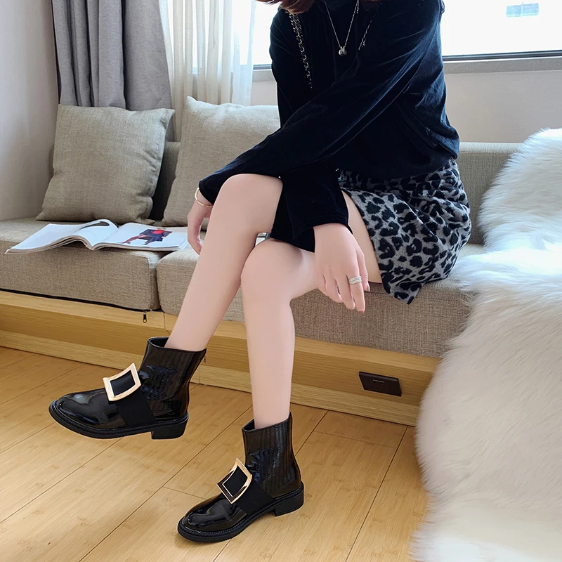 Г., botines mujer, украшенные стразами, с круглым носком, черные зимние плюшевые теплые сапоги до середины икры обувь на танкетке женские ботинки
