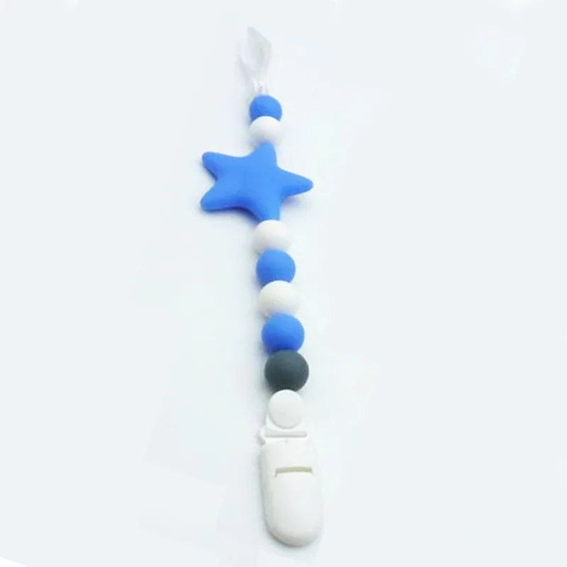 Пищевые силиконовые бусины bebe, зажимы для сосок, безопасная соска, звезда, держатель цепи, жевательные приборы, детские товары - Цвет: blue