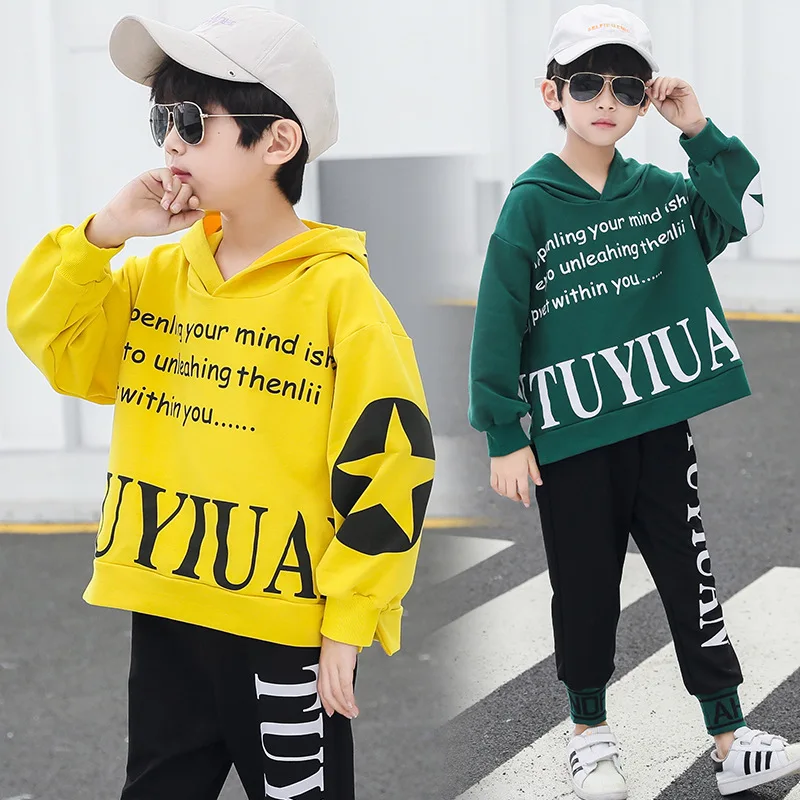 

BOY'S Sportswear Autumn Clothing 2020 New Style Handsome Childrenswear Middle And Large Children Hooded Casual Two-Piece Set Spr