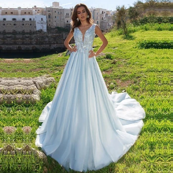 

2020 Vestido De Noiva A-Line O Neck Wedding Dress Lace Appliques Bridal Dress Custom Made Wedding Gown Sweep Train Backless