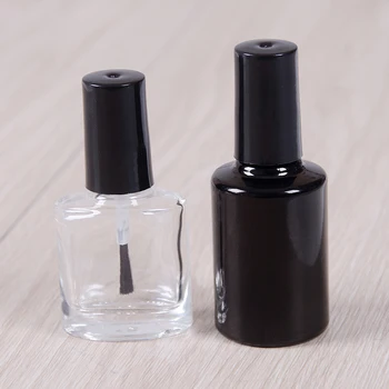 

10ML 15ML Empty Nail Polish Bottle Cosmetic Containers Nail Glass Bottles with Brush Black Transparent Glass With A Lid Brush
