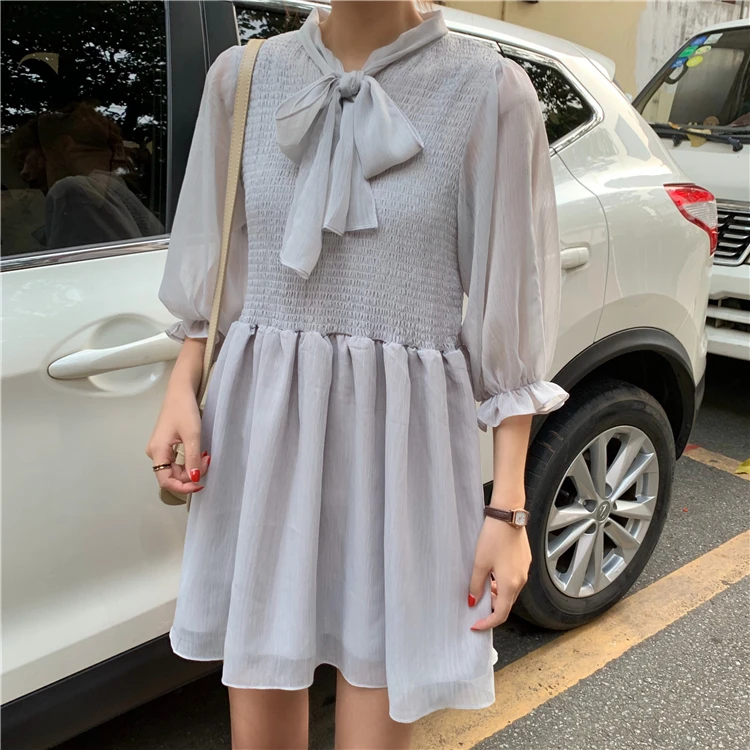 Для женщин милые платья Chic Ins Kawaii Ulzzang Повседневное свободные галстук-бабочка с любовью; милое детское платье; Панк-Одежда Harajuku для Для женщин