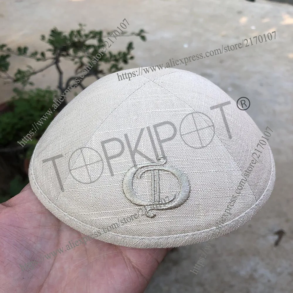 NUDE LINEN KIPOT, EMBROIDERY KIPPOT, WEDDING KIPPAH, YARMULKES, CIPA
