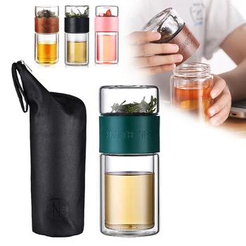 

200ml Glass Water Bottle With Bag High Borosilicate Double Tea Water Bottle Infuser Tumbler Drinkware Smart Bottles Tea Filter