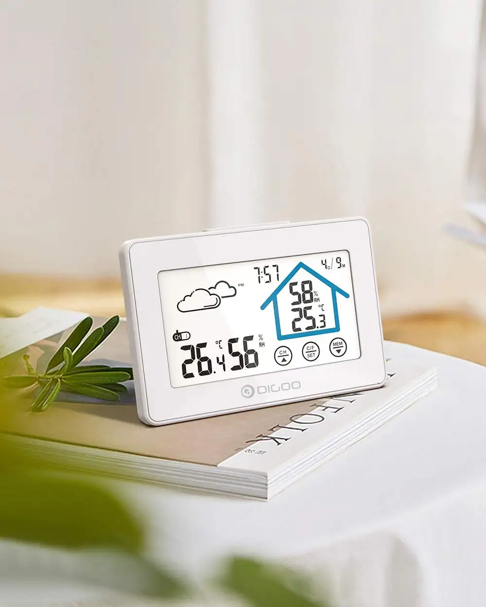 DIGOO DG-TH8380, метеостанция с сенсорным экраном, ежедневные часы, будильник с низкой батареей, термометр, гигрометр, датчик температуры и влажности