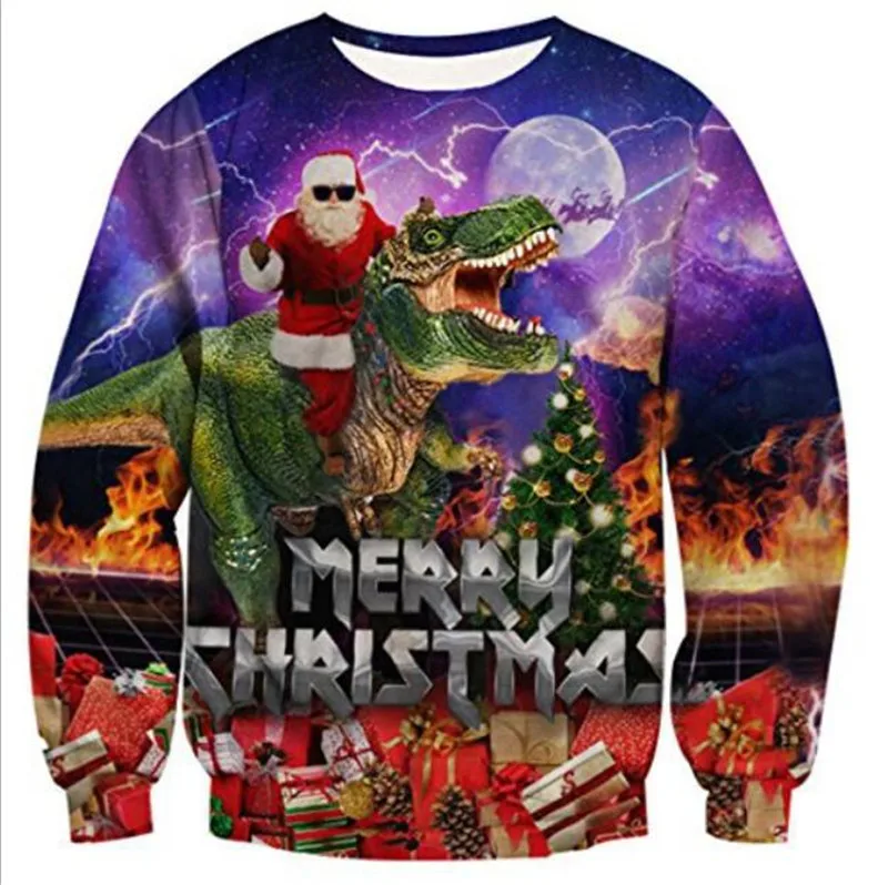 Новинка; сезон осень-зима; Уродливые Рождественские свитера; Джемперы; топы; Рождественский свитер для женщин и мужчин; 3d-пуловер с забавным принтом динозавра; одежда; S-3XL - Color: GK018