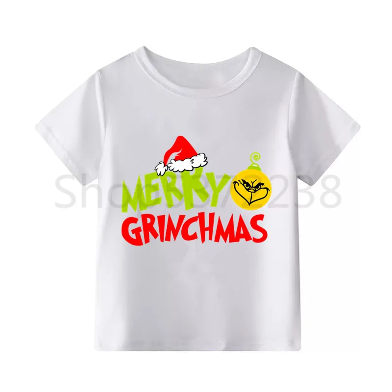 Футболка Grinch с забавным принтом; футболки для мальчиков; детская футболка с короткими рукавами; Детские футболки с принтом; детская белая одежда - Цвет: WhiteC