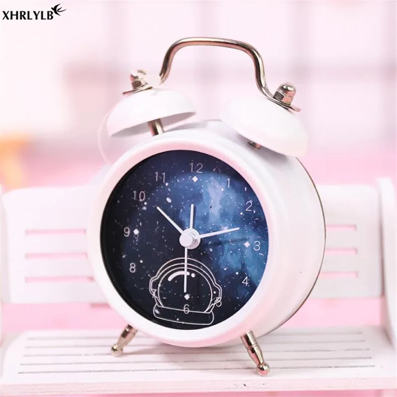 XHRLYLB Creative Cartoon 2 Inch Round Alarm Clock Double Bell Metal Pointer Digital Alarm Student Decoration Small Table Clock.5