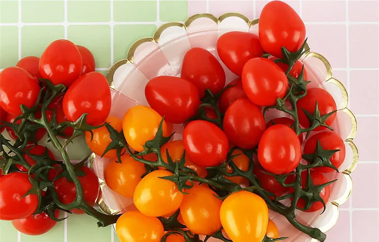 Artificial Cherry Tomatoes Lifelike Simulation Fruits Decorative Plastic Solid Cabinet Home Decor Party Fake Fruit Model Photo