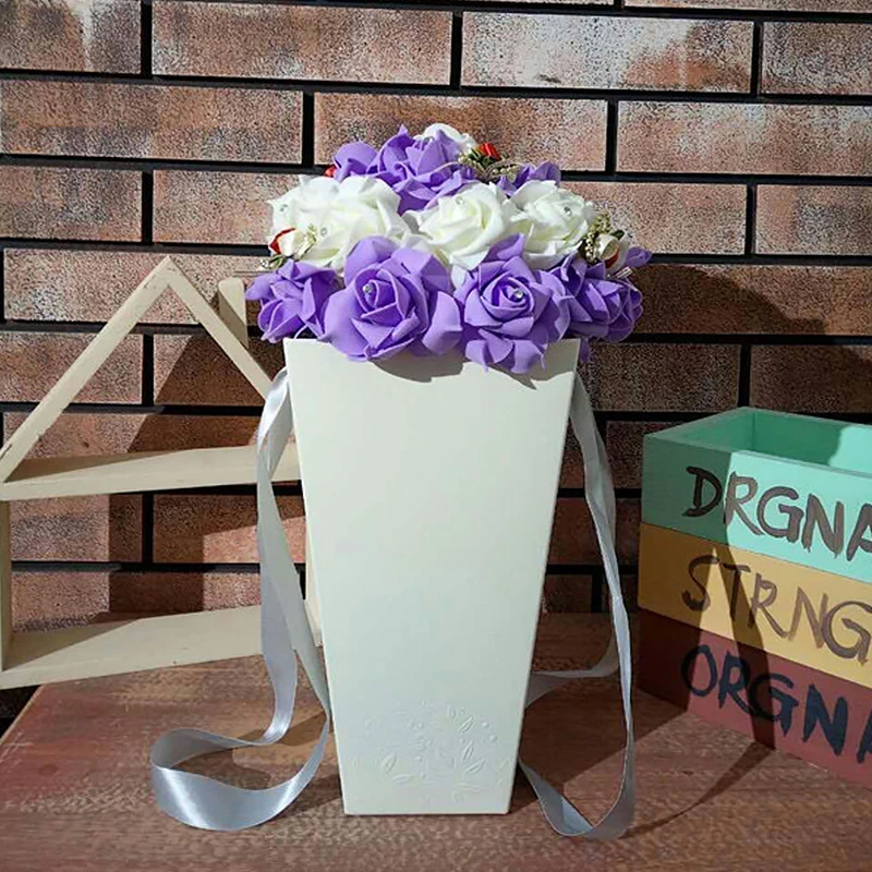Чистый цвет цветок бумажные коробки с рукоять объятия ведро флорист подарочная упаковка коробки вечерние подарочная упаковка картон