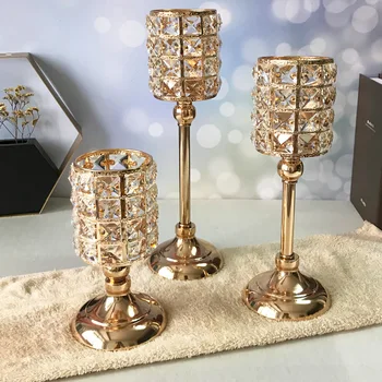 

Golden Crystal Candle Holder European Style Iron Craft Decorations Metal Candle Holder Crafts Romantic Candlelight Dinner Living
