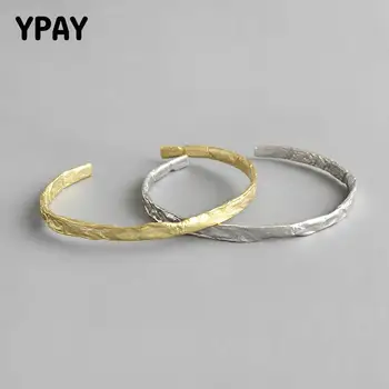 

YPAY 100% Authentic 925 Sterling Silver Bangles for Women Irregular Concavo Convex Surface Nail Bracelets & Bangles Gift YMB054