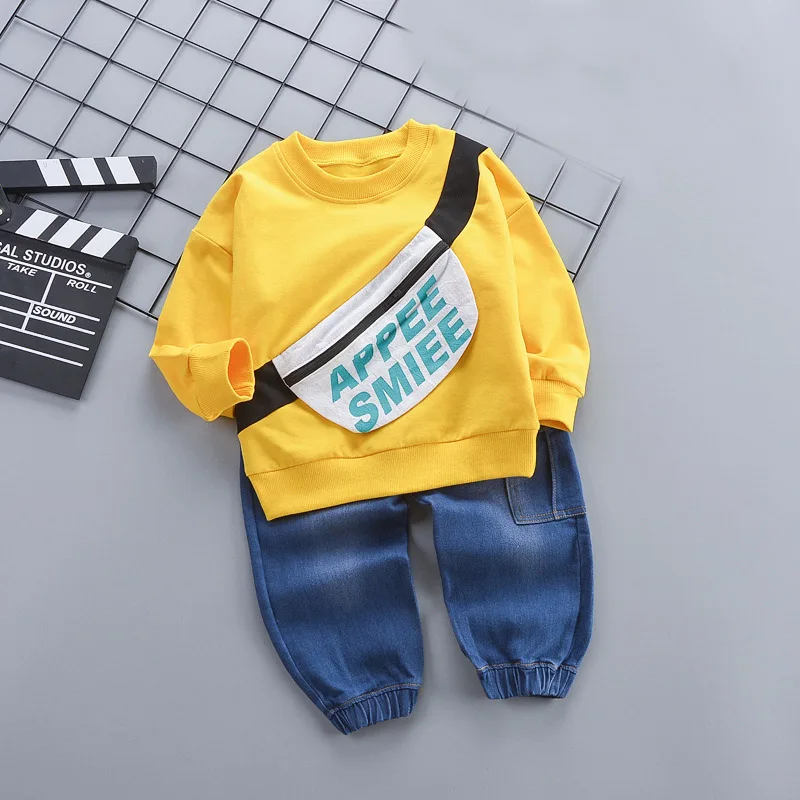 Одежда для новорожденных г. Осенне-зимние комплекты одежды для маленьких мальчиков, футболка+ штаны Повседневный Спортивный костюм из 2 предметов для маленьких мальчиков Одежда для младенцев - Цвет: Yellow