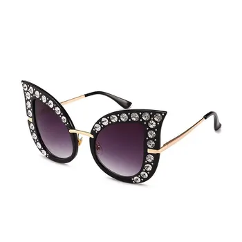 

Women Vintage Cat Eye Sunglasses with Rhinestone Retro Catwalk Sun Glasses Shades Colorful EyeGlasses Brand Designer UV400