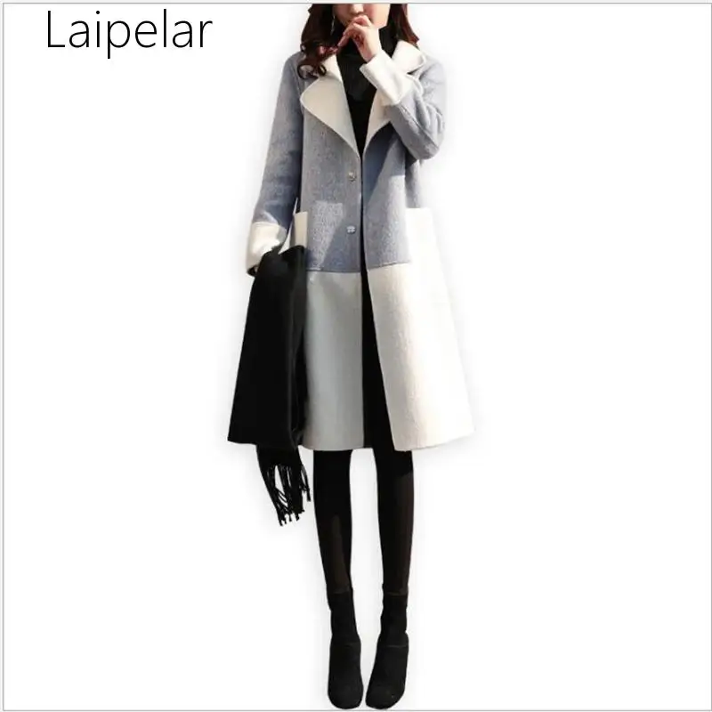 

Laipelar New 2020 Women Winter Coat Elegant Fashion Designs Overcoat Sweet Patchwork Women Long Woolen Coat Casaco Feminino