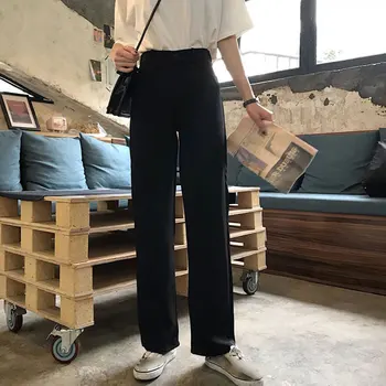 

Falling Wide-leg Pants Women 2020 Spring Korean Style Loose High Waist Drop Straight Pants Suit Pants Black Trousers