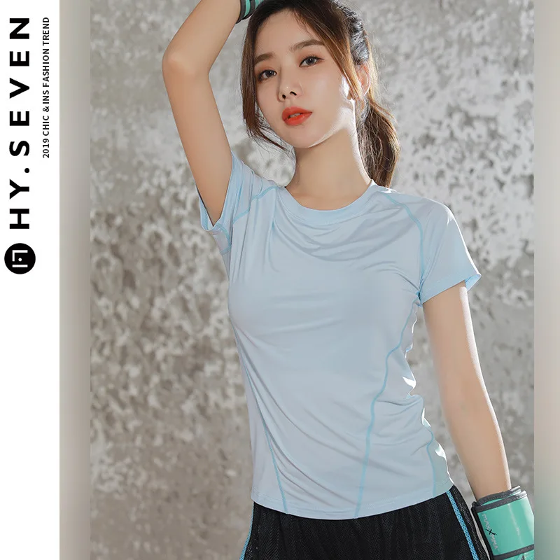 

Athletic T-shirt Gym Slimming Quick-Drying Short Sleeve Women Solid Color Tight Elasticity Quick Drying Clothes Running Yoga Top