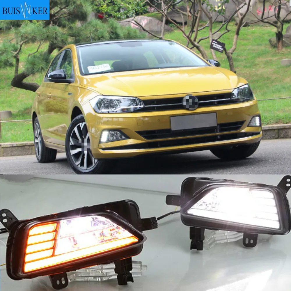 

Sequential Yellow Turn Signal Function 12V Car DRL LED Daytime Running Light Fog Lamp For Volkswagen Polo 2018 2019
