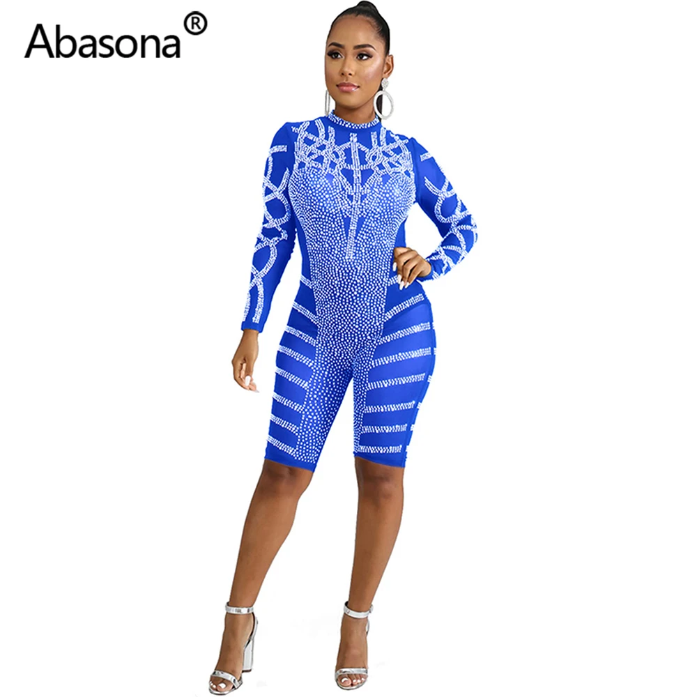 Abasona, осень, для женщин, зима, длинный рукав, бриллианты, стразы, Ретро стиль, сексуальный, бодикон, прозрачная сетка, обтягивающие, вечерние, для ночного клуба, комбинезоны