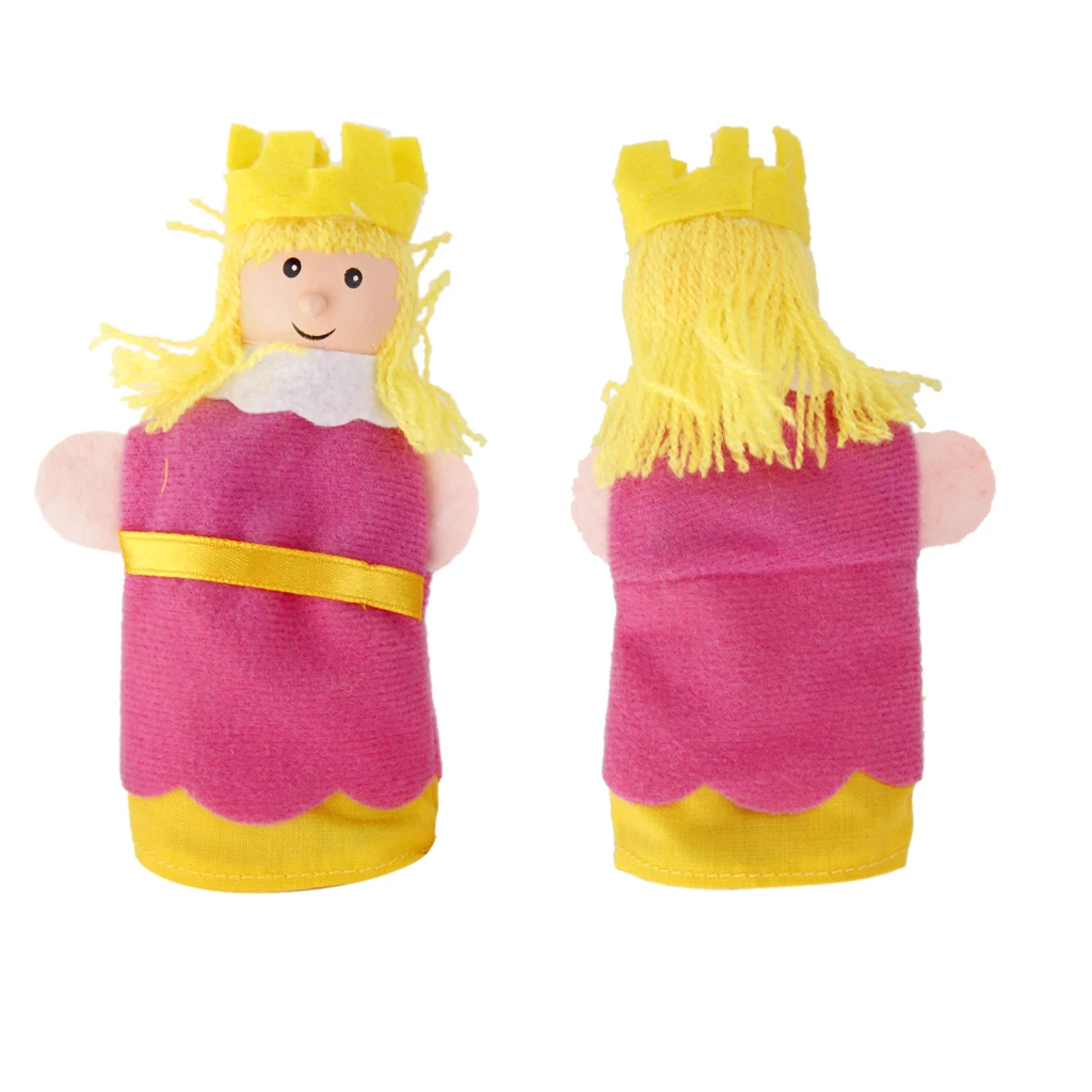 6pcs King & Queen Wooden Head Finger Puppets Children Kids Fairytale Toys